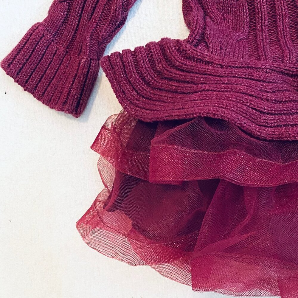 Bonnie Baby dress Girls 12 Months burgundy polyester ruffle crinoline holiday - Picture 3 of 6